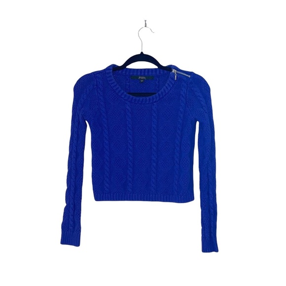 Guess Cobalt Blue Zip Shoulder Cable Knit Cropped Sweater XXsmall Women’s - Picture 1 of 10